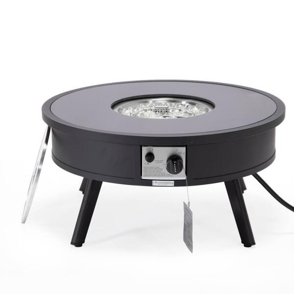 Walbrooke Modern Black Patio Round Fire Pit Table with Aluminum Frame