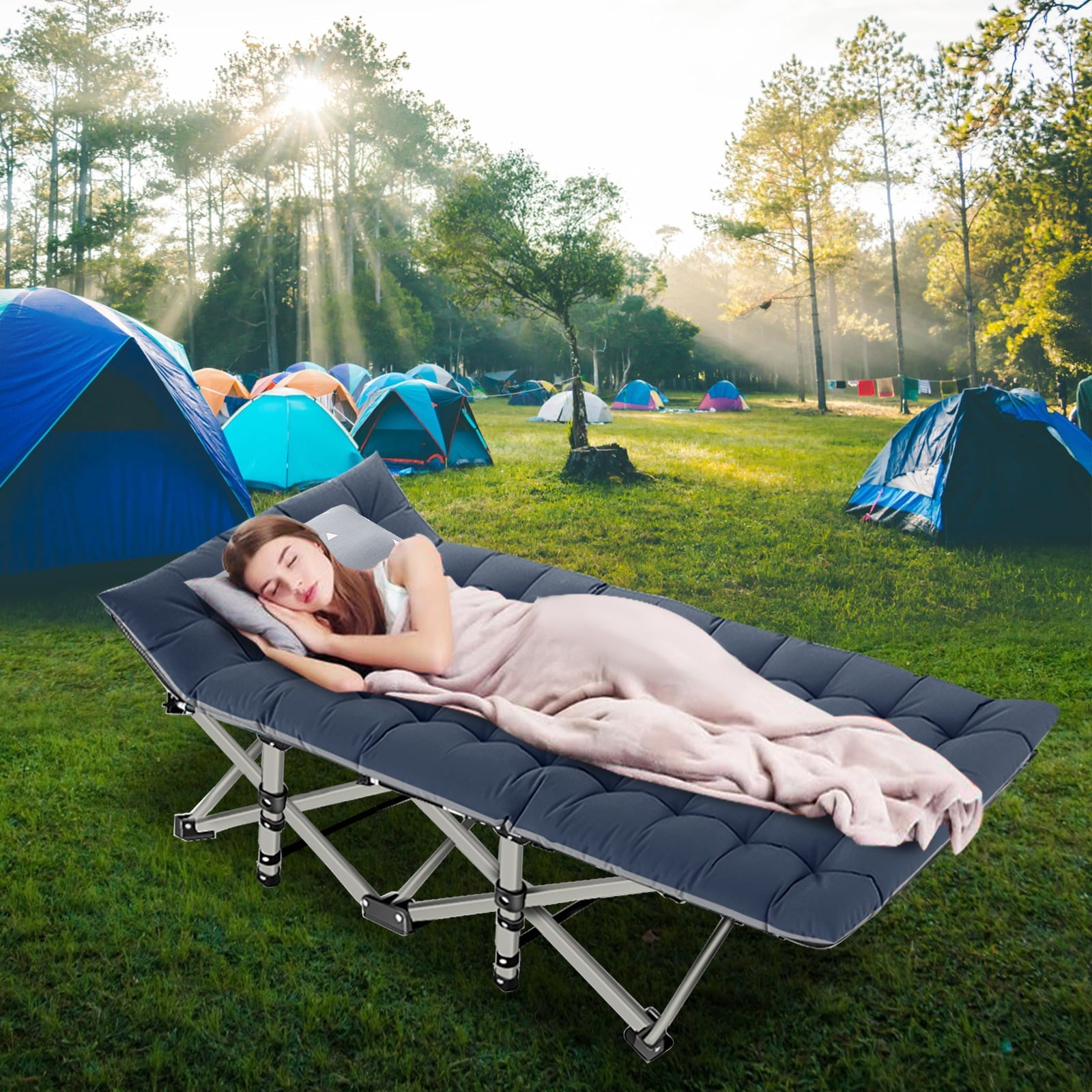 Ficisog Adult Folding Camping Cot ,Folding Cot Bed with Mattress& Carry Bag, Supports 880 lbs