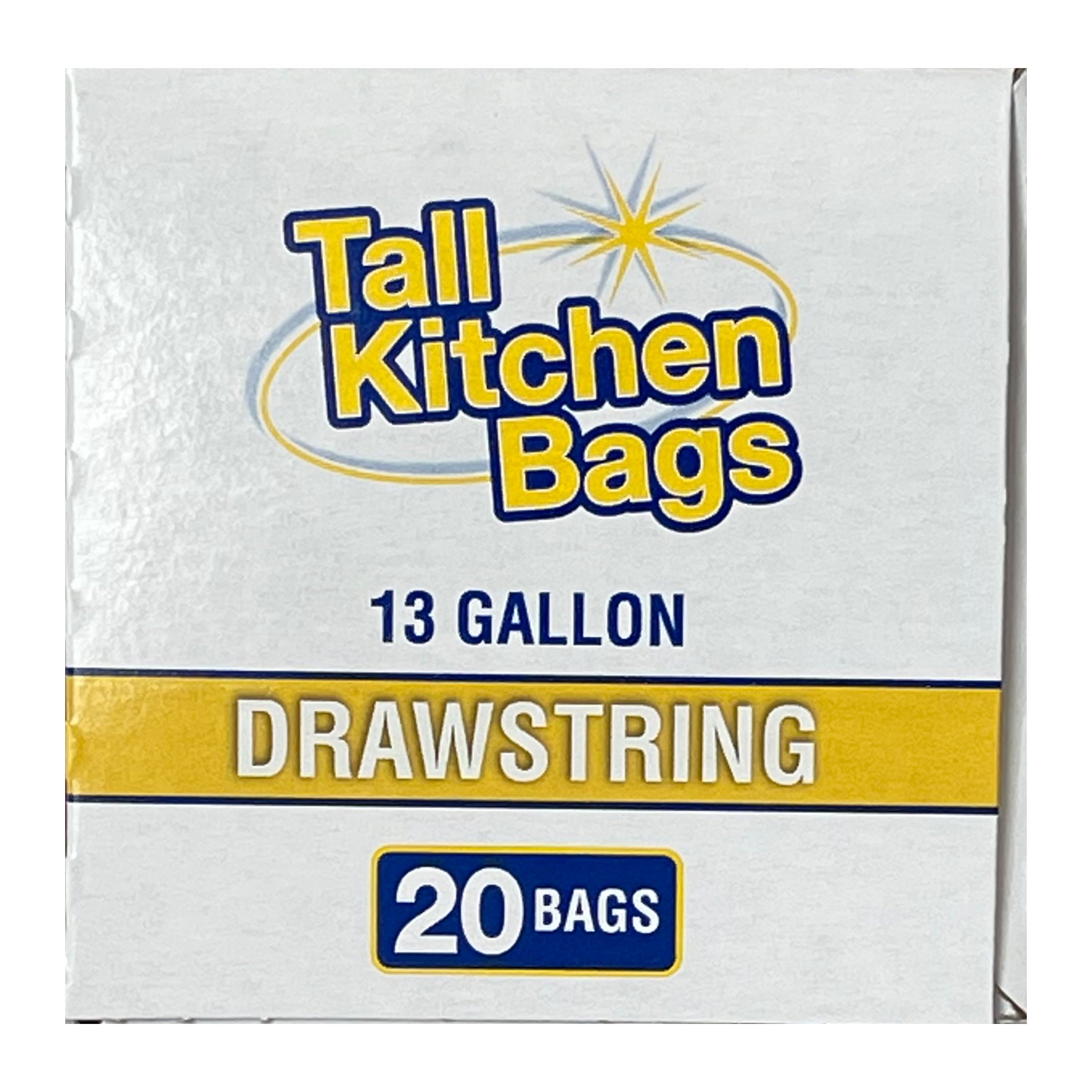 Basic Kitchen Trash Bags, 13 Gallon, Drawstring, 20 Bags