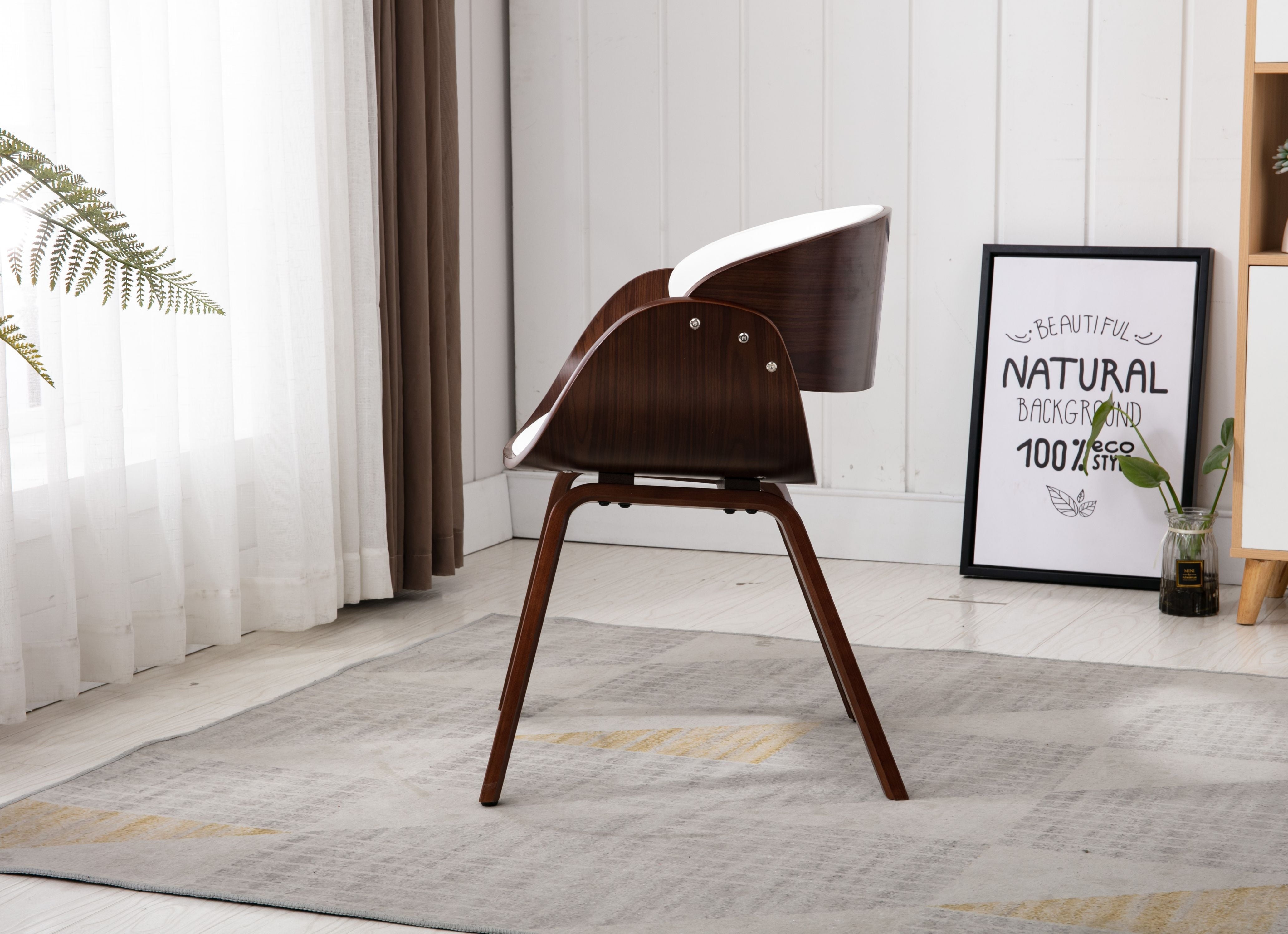 Vanity Art Mid-Century Style Butterfly Dining Chair and Walnut Wood Finish (White)