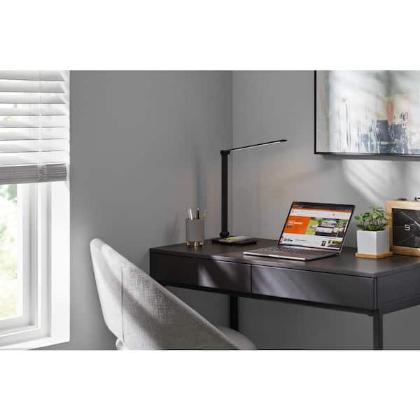 15 in. Black Wireless Charging Indoor Table Lamp with Plastic Shade