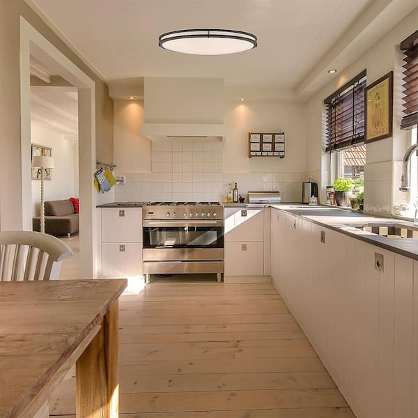 32 in. 1-Light Black Selectable LED Dimmable Oval Double Band Flush Mount Fixture, Selectable CCT 3000K 4000K 5000K