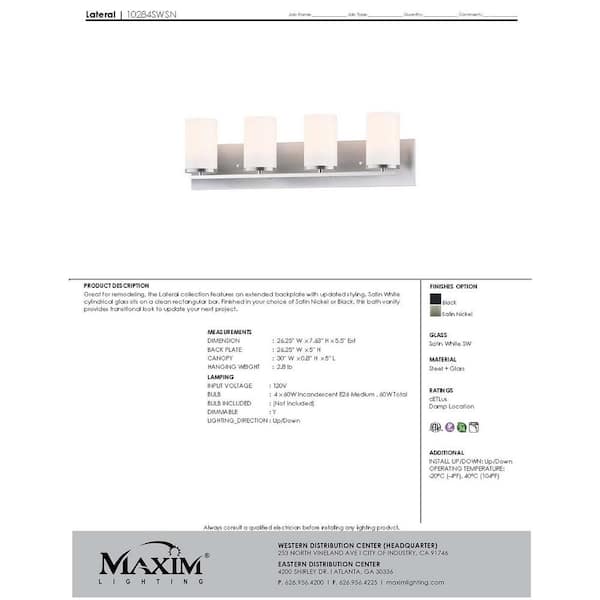 Lateral 33.5 in. 4-Light Satin Nickel Bath Vanity Light