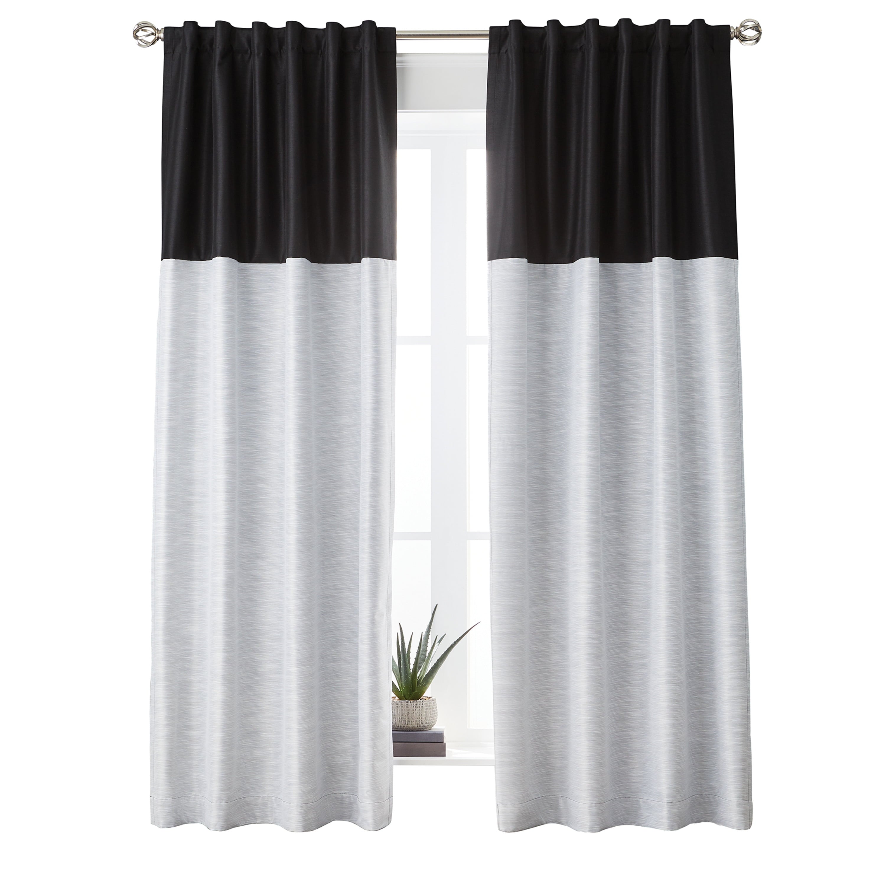 Better Homes & Gardens Colorblock Solid Polyester Pole Top Blackout Single Curtain Panel , 50