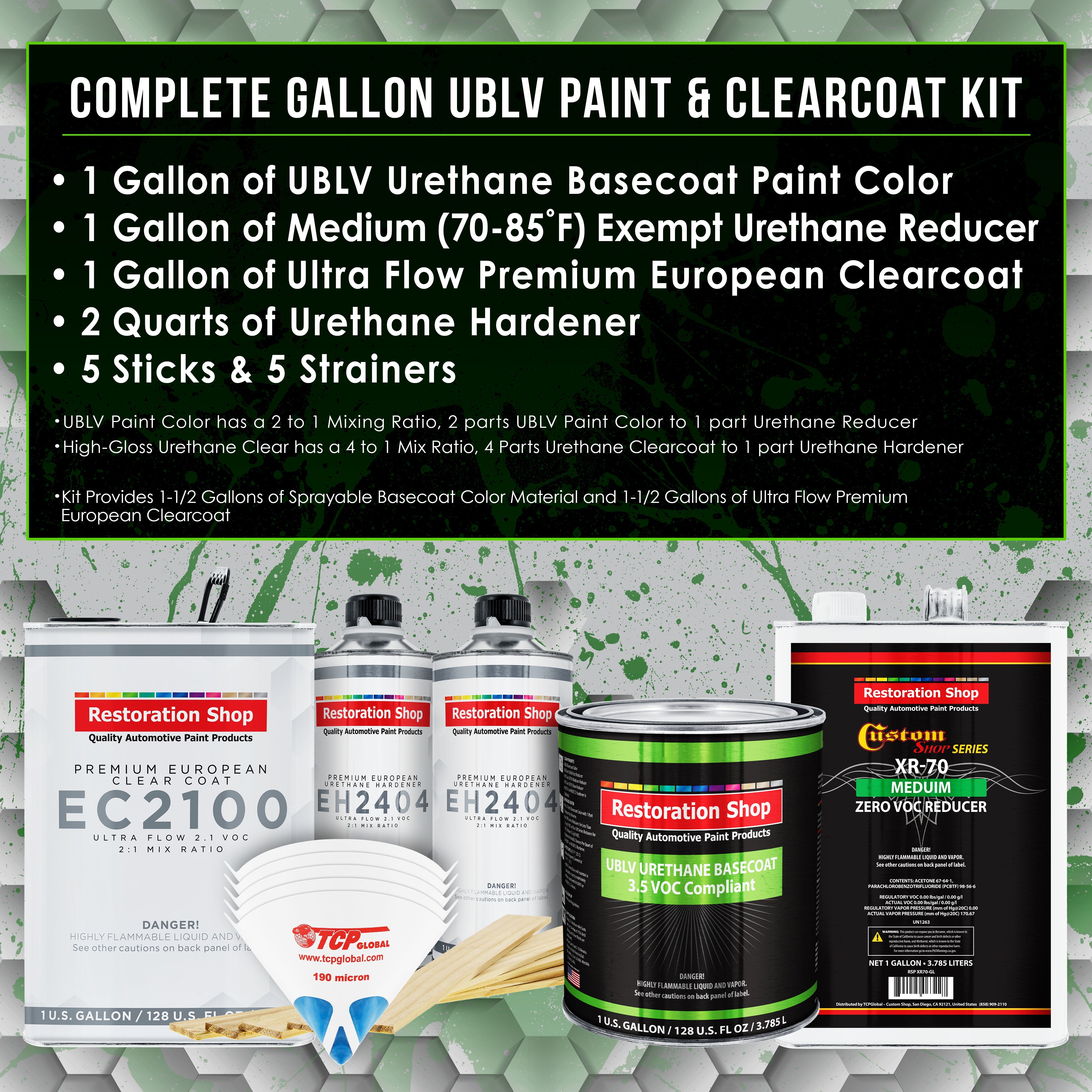 Restoration Shop - Tropical Turquoise - Low V.O.C. Urethane Basecoat with European Clearcoat Auto Paint - Complete Gallon Paint Color Kit - Automotive Coating