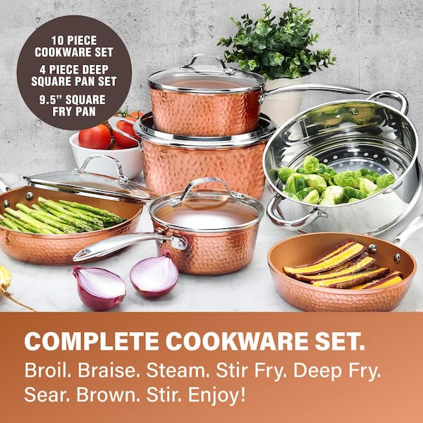 Hammered Copper 20-Piece Aluminum Non-Stick Cookware and Bakeware Set