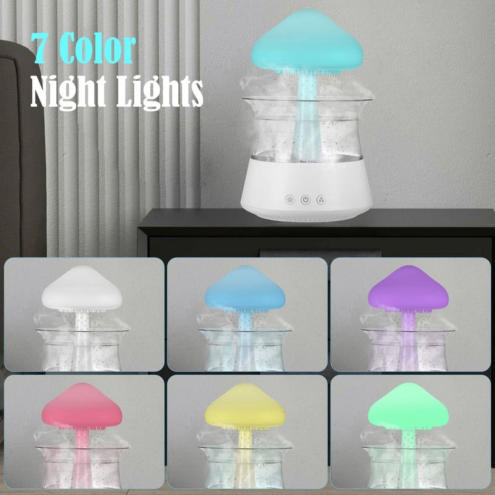 Moyic Waterfall Humidifier Water Drip， Rain Cloud Diffuser with 7 Colors LED Lights， Cloud Humidifier Rain Drop for Sleeping