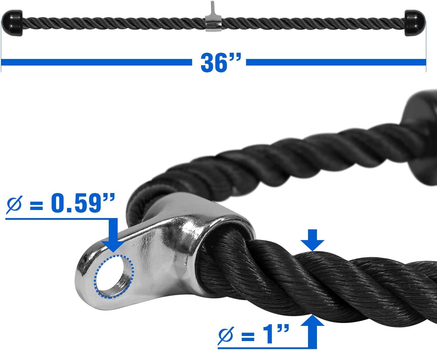 Yes4All Deluxe Tricep Pull Down Rope Attachment 36inch/91cm Black