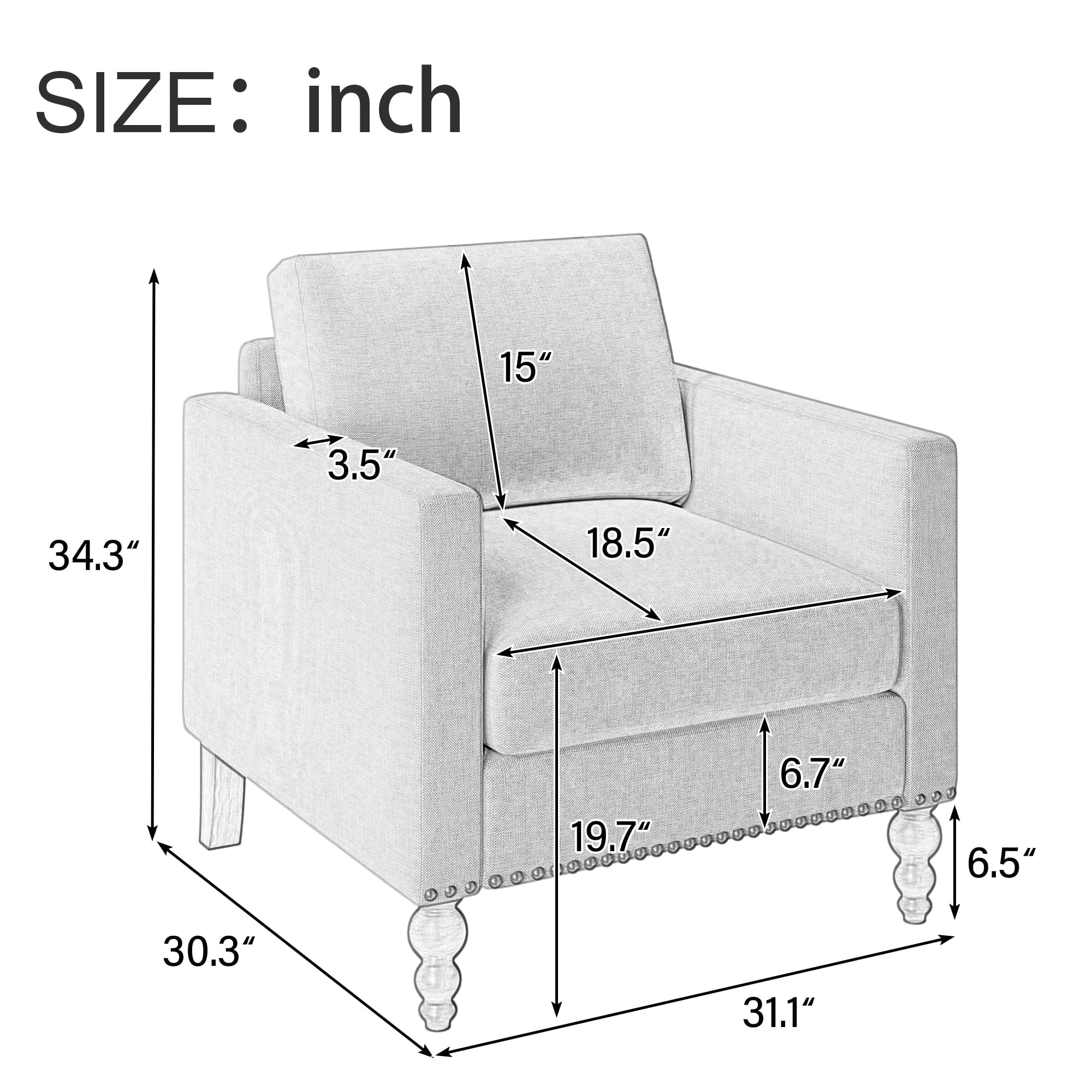 SYNGAR Accent Chair for Living Room, Bedroom Comfy Reading Armchair, Mid Century Modern Arm Chair Soft Linen Upholstered Cozy Side Single Sofa Chair Nailhead Trim Decor Relaxing Seating, Beige