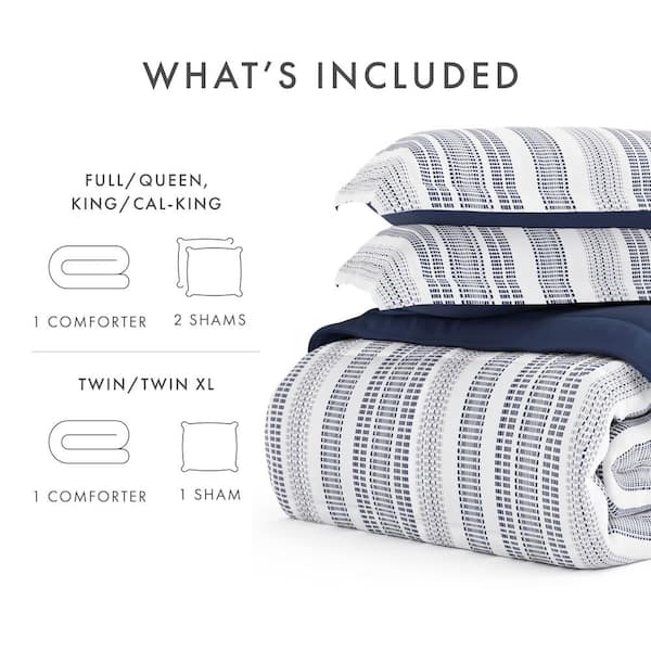Premium Down Alternative Navy Farmhouse Dreams Reversible Microfiber King Comforter Set