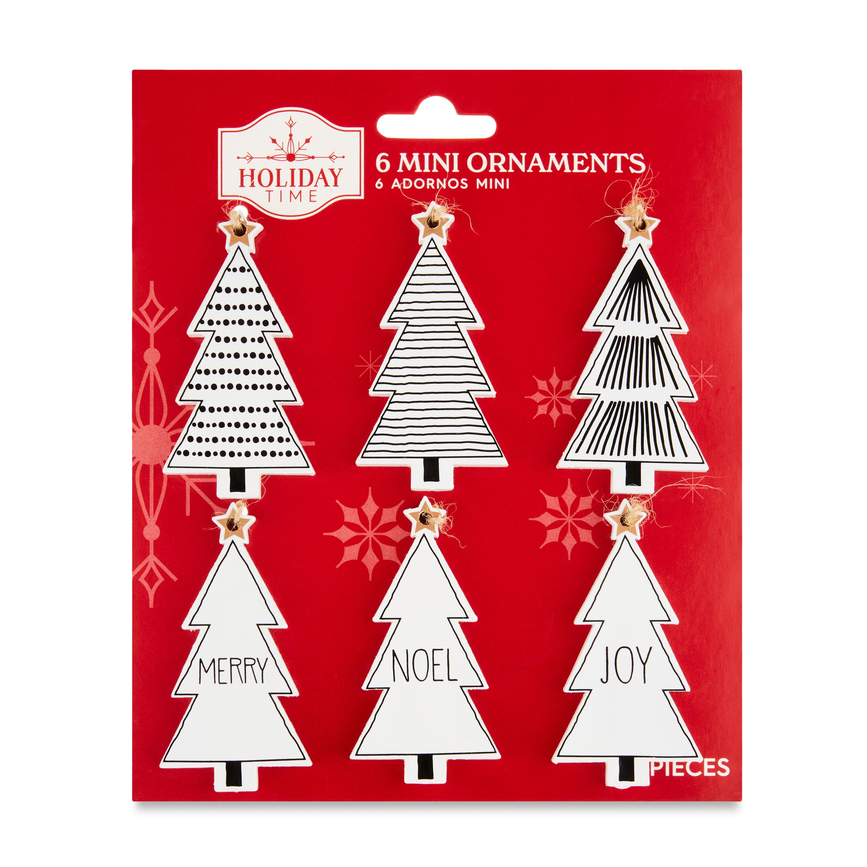 Mini Black & White Tree Christmas Ornaments, 6 Count, by Holiday Time