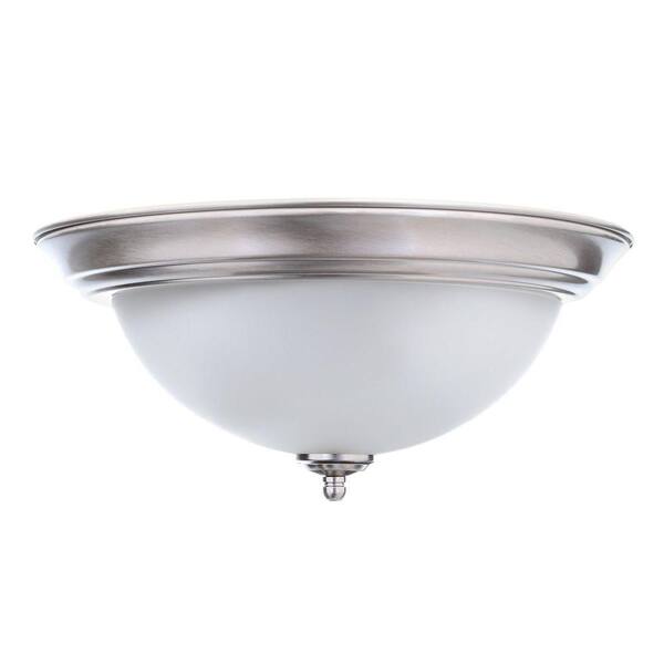 11 in. 1-Light Brushed Nickel Flush Mount with Frosted Glass Shade (2-Pack)