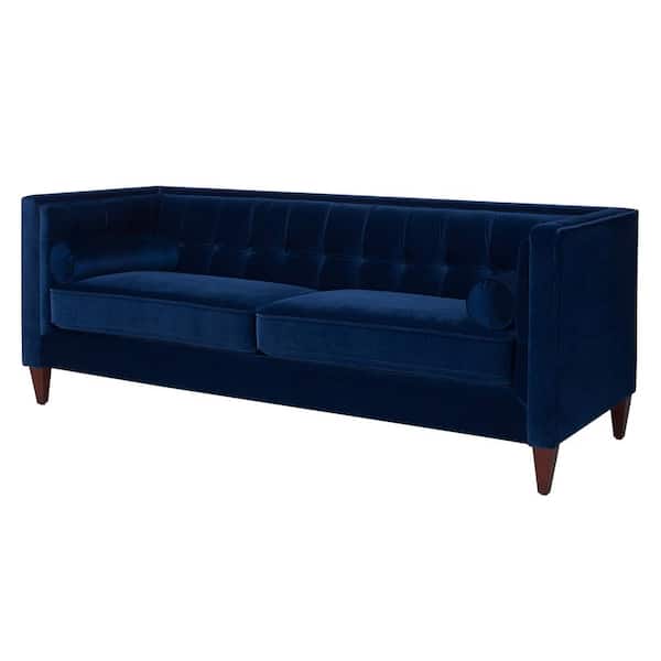 Jack 84 in. Navy Blue Velvet 3-Seater Tuxedo Sofa with Removable Cushions