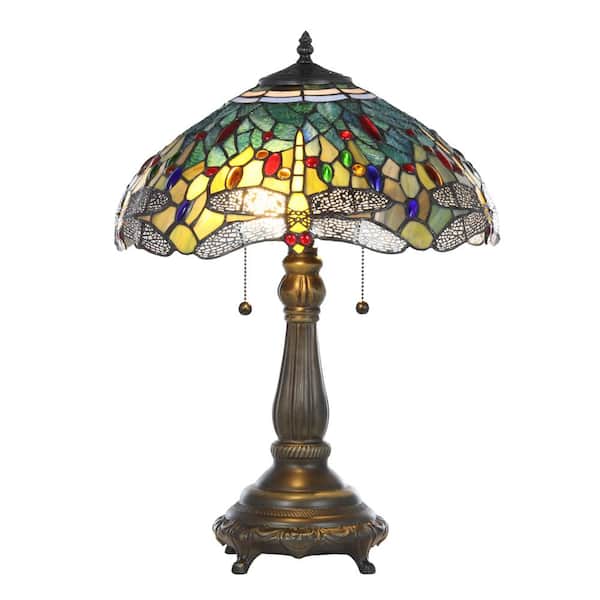 Tiffany Blue Dragonfly 23 in. Bronze Table Lamp