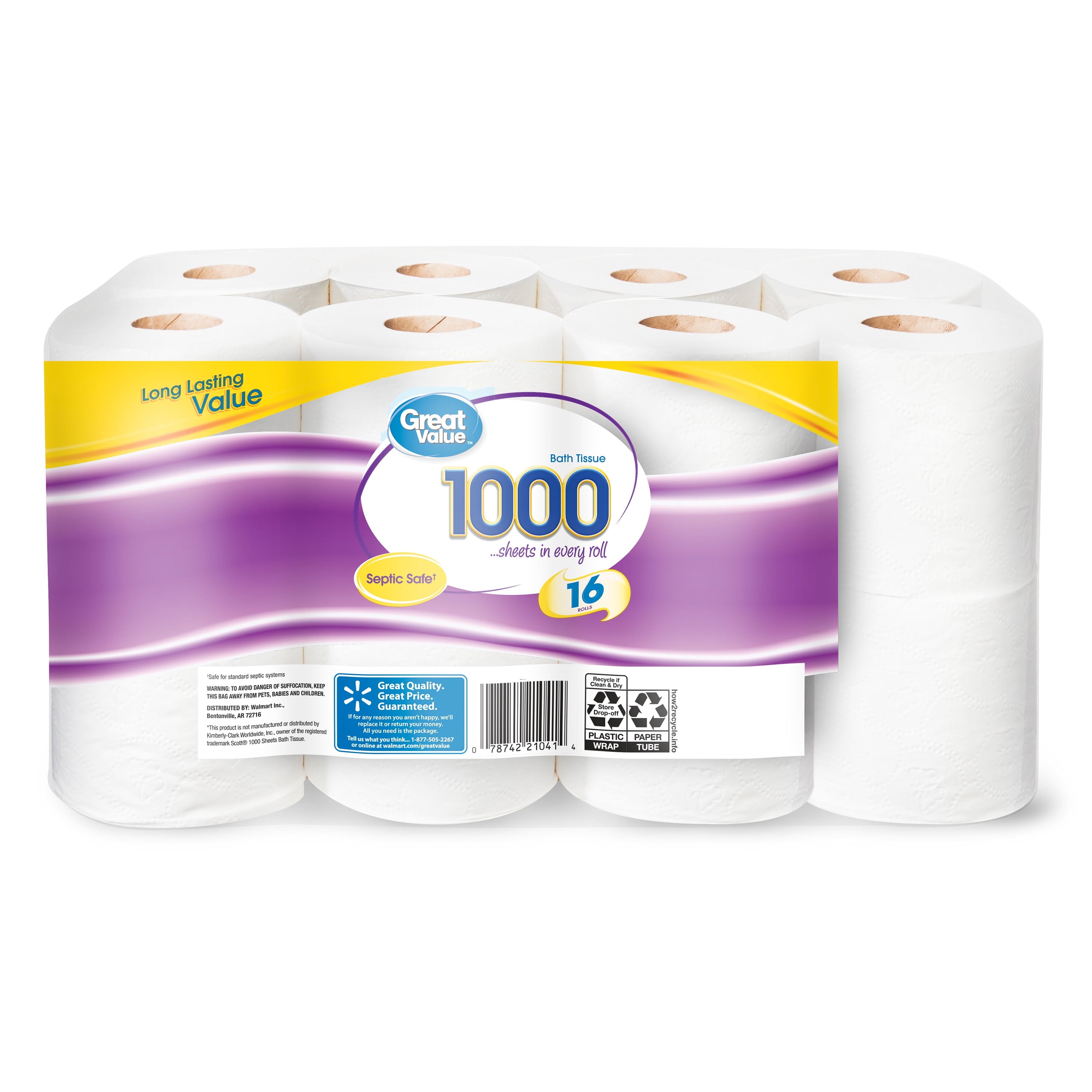Great Value 1,000 Sheets per Roll Toilet Paper, 16 Rolls