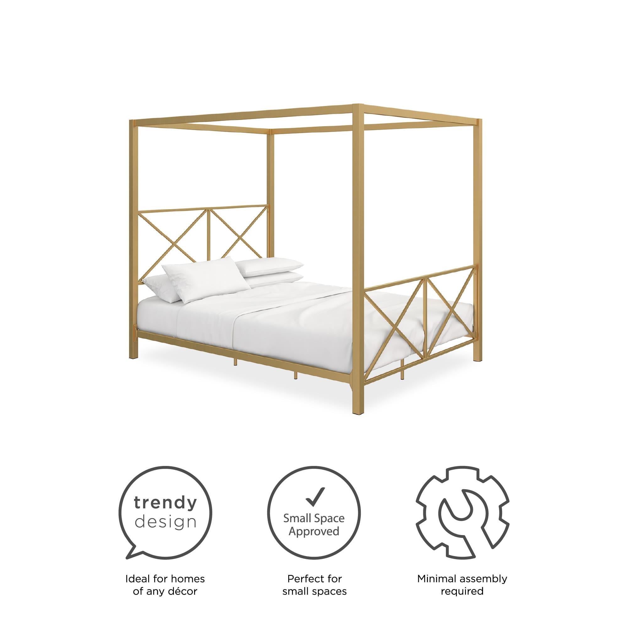 DHP Rosedale Metal Canopy Poster Bed Frame, Queen, Gold