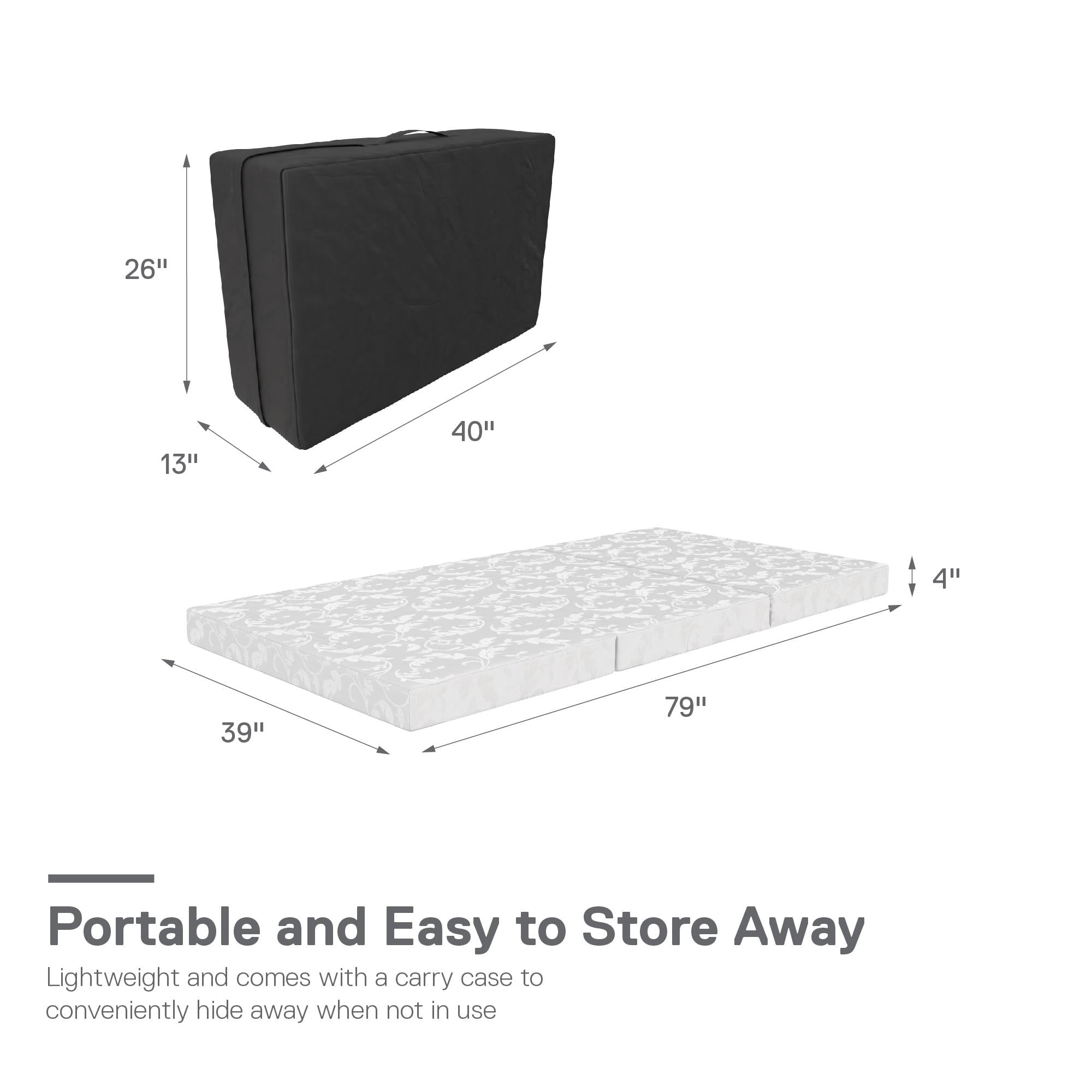 Aries 4-Inch Tri Folding Mattress with Carry Bag and Washable Cover, Twin Size