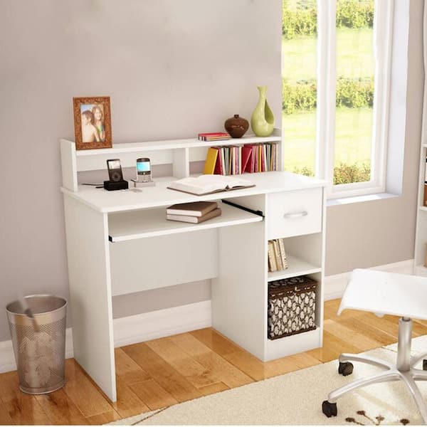 43.3 in. W Retangular White Wood Computer Desk with Drawer