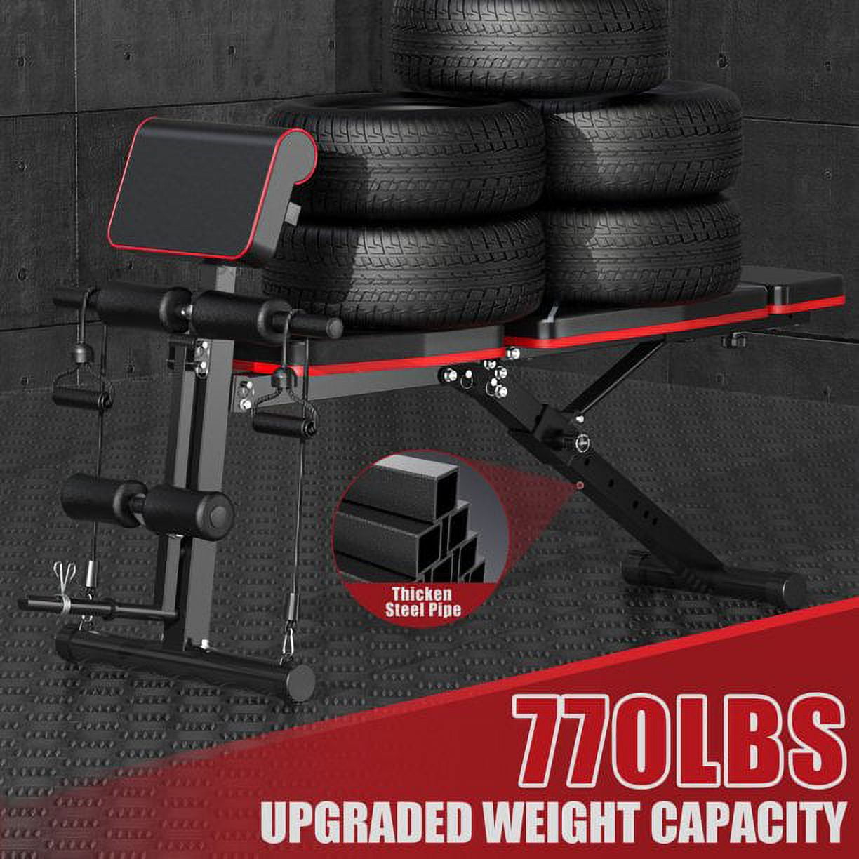 GIKPAL 7 Positions Adjustable Weight Bench,With Extended Headrest and Leg Extension,Foldable Workout Olympic Weight Bench Press for Full Body Strength Training,Maximum Weight 770 Lbs.