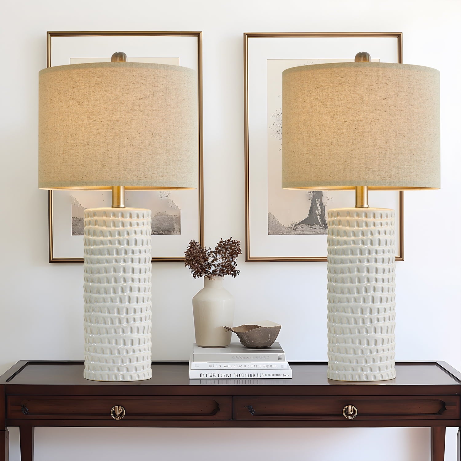 Oneach Ceramic Table Lamps Set of 2 for Living Room Bedroom Study 24.5