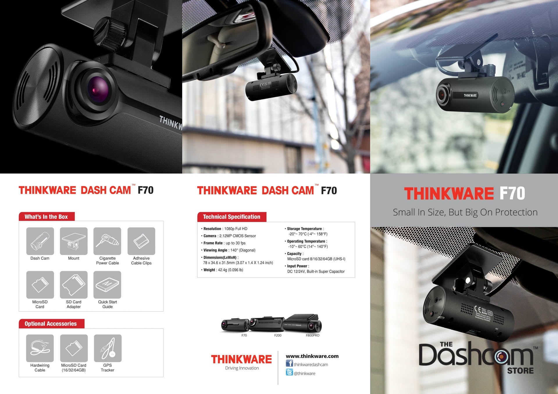 THINKWARE F70 Full HD 1080p Dash Cam with Wide Dynamic Range