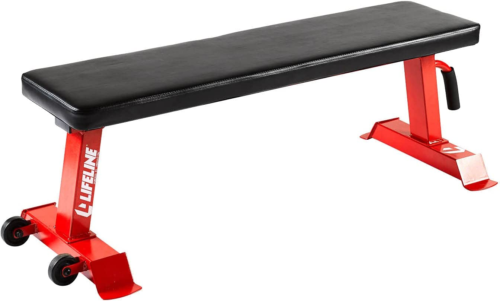 Lifeline Flat Weight Bench Heavy Duty 11-Gauge Steel with Transport Wheels and H