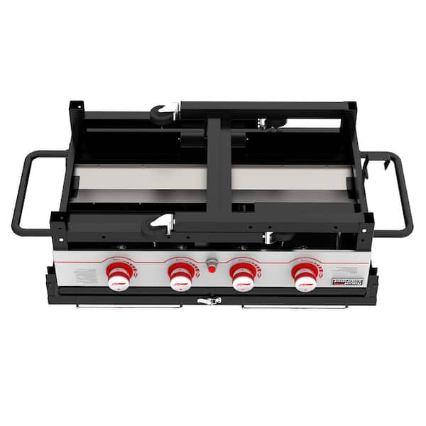36 in. 4-Burner Propane BBQ Grill in Black Flat Top Gas Griddle with Top Cover Lid, for Large Outdoor Camping