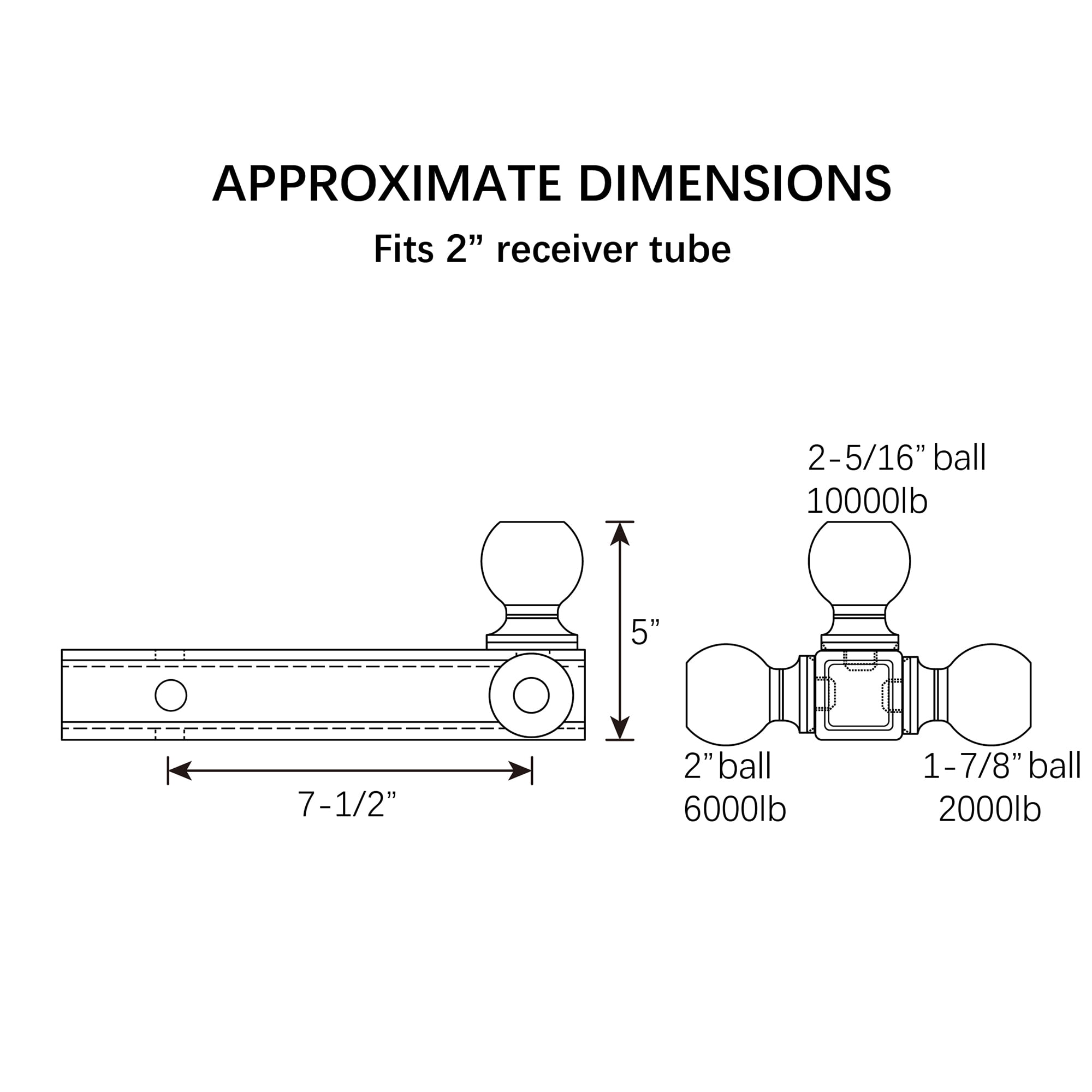 Hyper Tough Automotive Vehicle Hitch Triple Ball Mount, Class III and IV Towing, Black