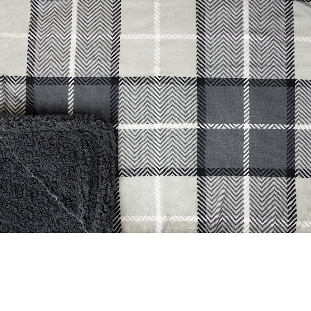 PAVILIA Premium Plaid Sherpa Fleece Throw Blanket | Super Soft, Cozy, Plush, Lightweight Microfiber, Reversible Throw for Couch, Sofa, Bed, All Season (50 X 60 Inches Charcoal Grey)
