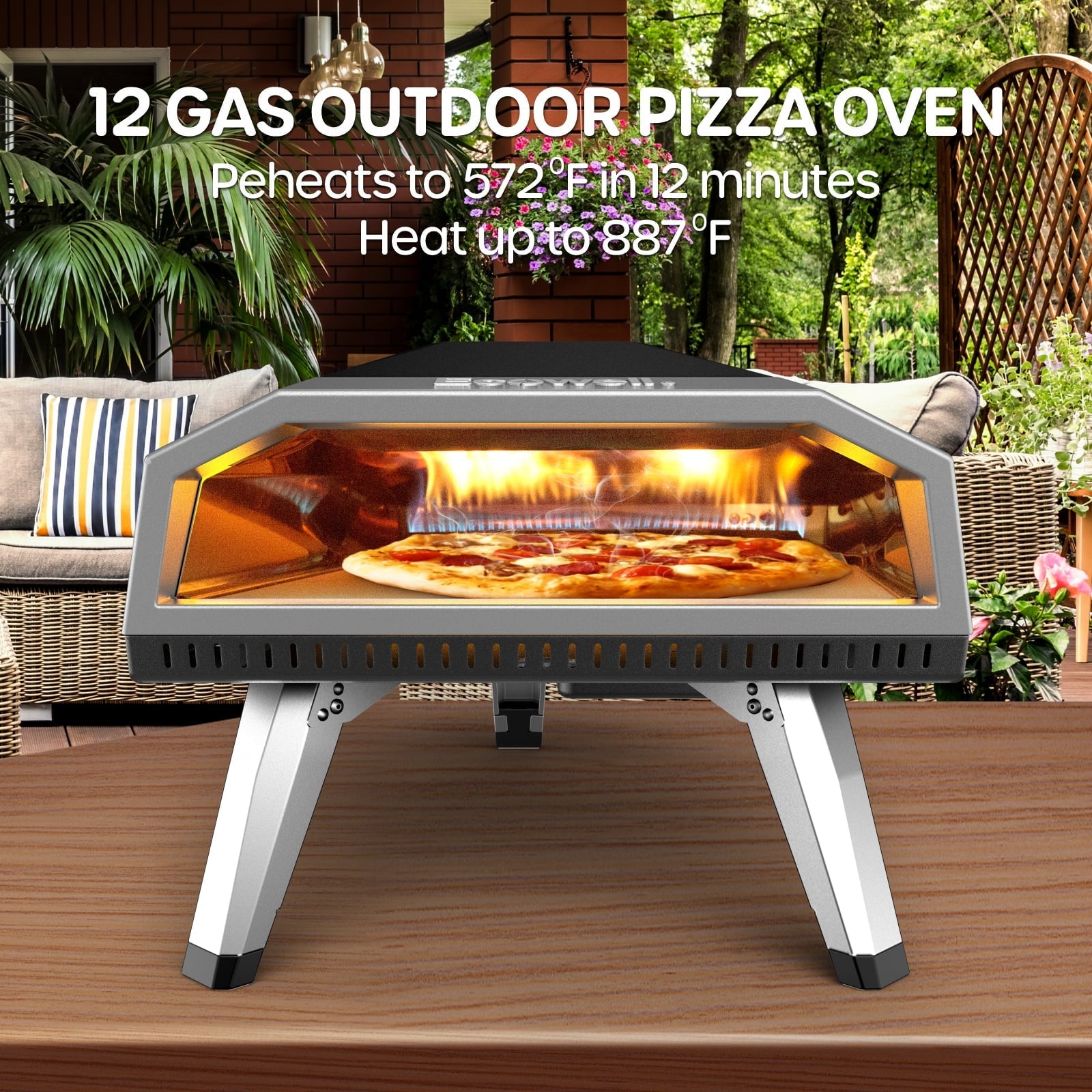 ECOWELL 12” Gas Outdoor Pizza Oven and Accessories