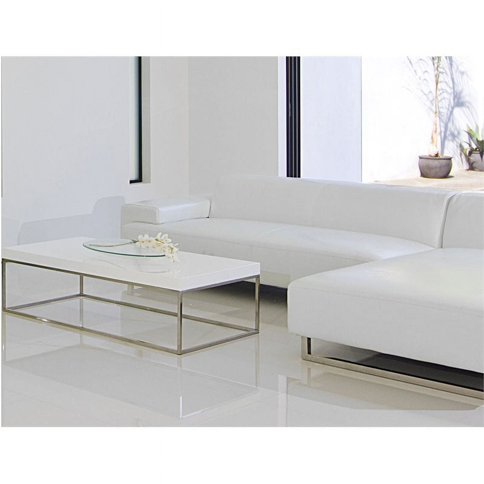 Pangea Home Fred Gloss Lacquer & High Polished Steel Metal Coffee Table in White