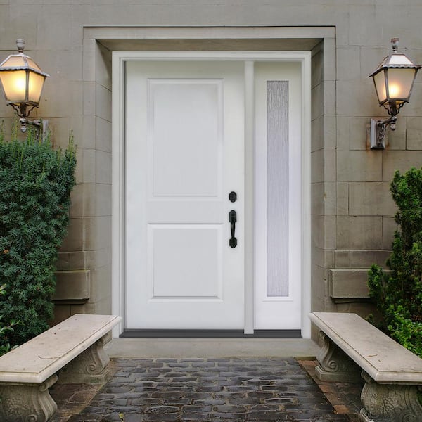 53 in. x 80 in. Element Series 2-Panel LHIS White Primed Steel Prehung Front Door with Single 14 in. Rain Glass Sidelite
