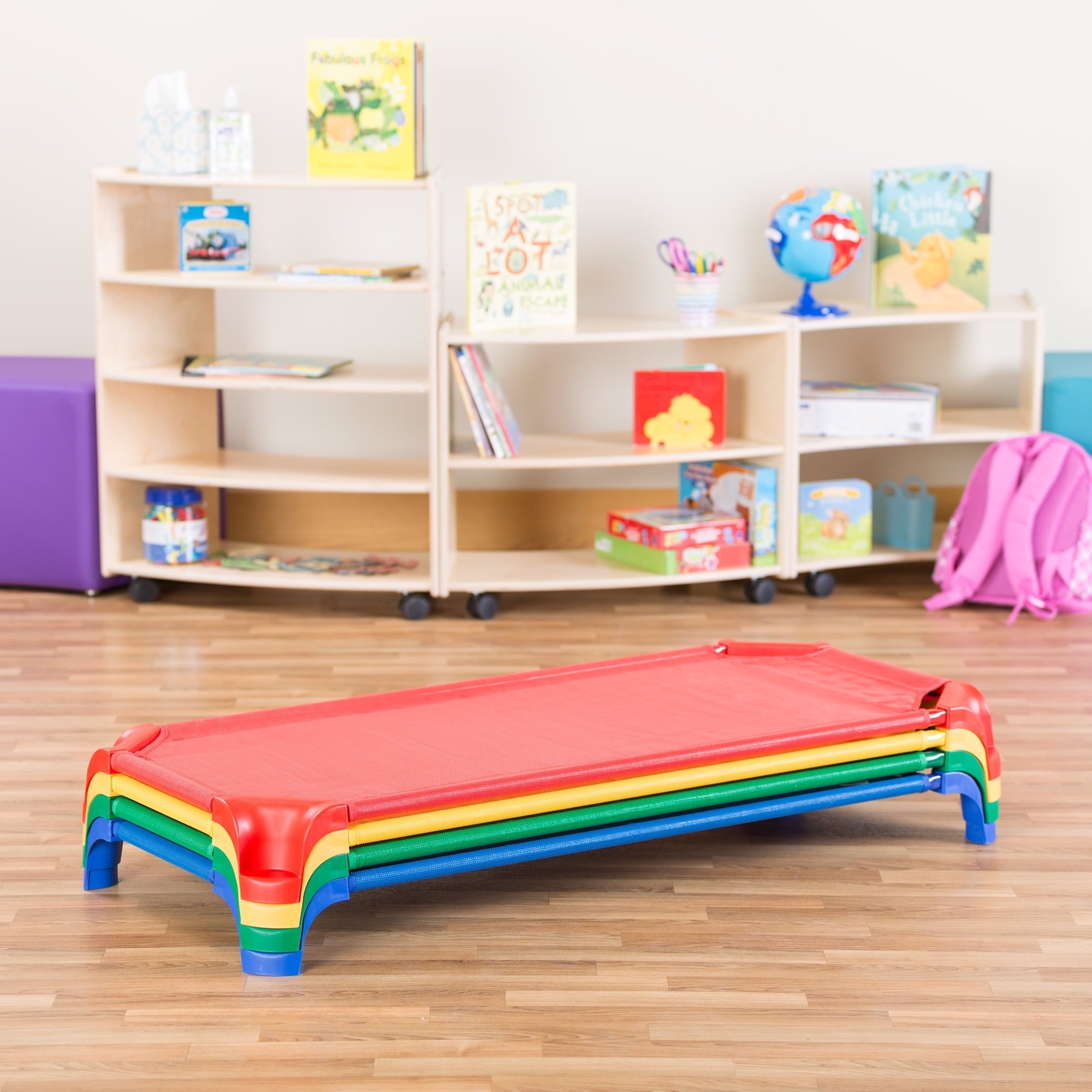 Sprogs SPG-16138-AS Deluxe Unassembled Stackable Daycare Cot Rest Mat with Easy Lift Corners, Standard 52