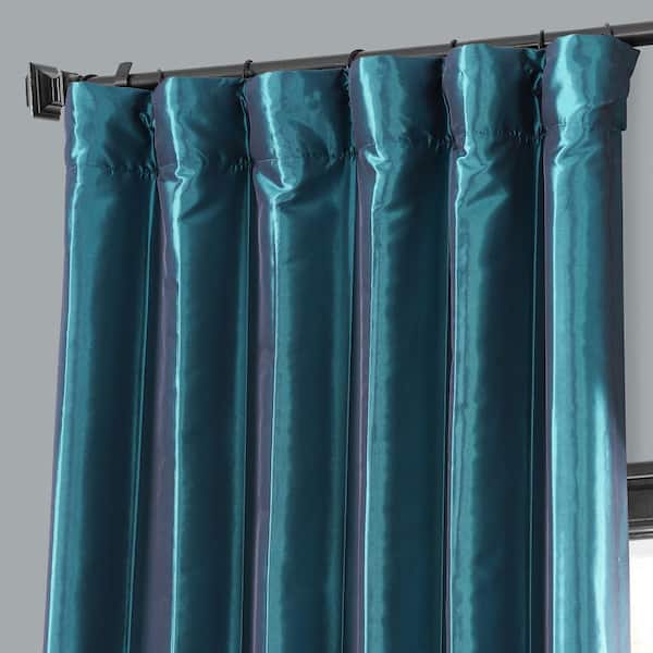 Meditteranean Solid Faux Silk Blackout Curtain - 50 in. W x 96 in. L Rod Pocket and Hook Belt Single Window Panel