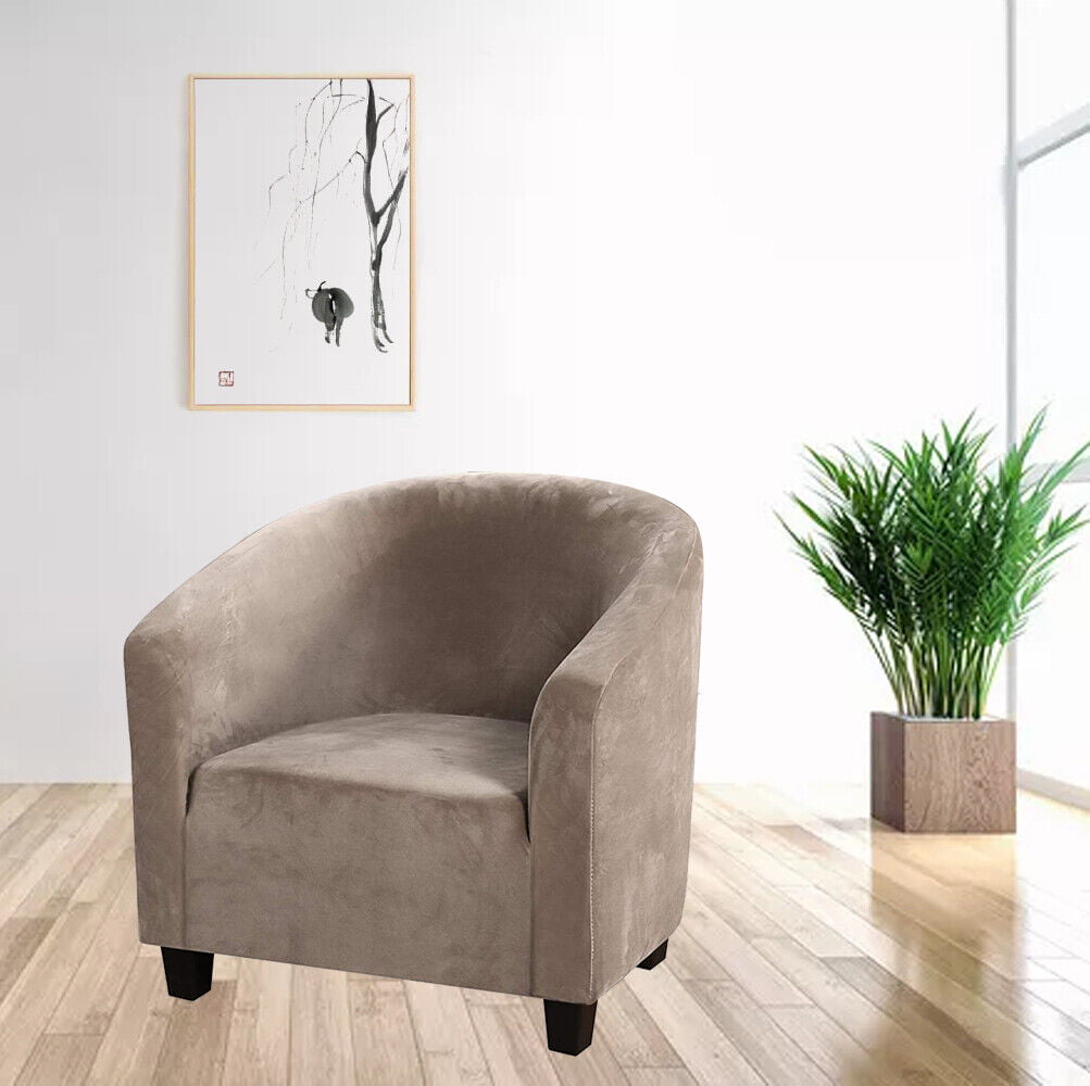Stretch Velvet Club Sofa Chair Cover Tub Barrel Armchair Slipcover Dining Room Removable Washable Sofa Couch Cover(Light Brown)
