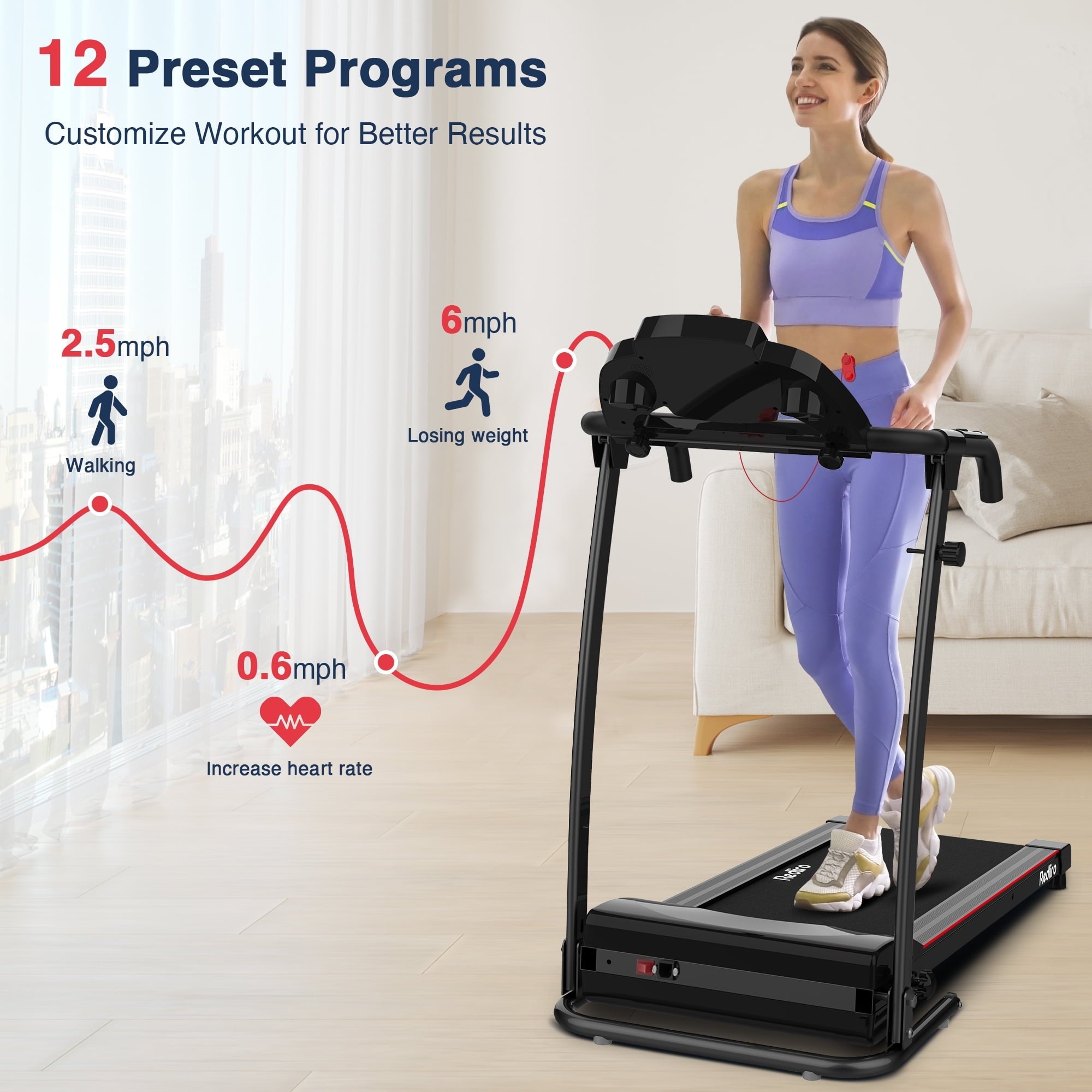 Redliro Portable Folding Treadmill Incline Manual 220LBS Electric Walking Running Machine Home Office