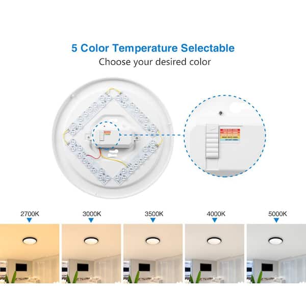 14 in. Light White and Matte Black Adjustable CCT Integrated LED Flush Mount with Interchangeable Trim