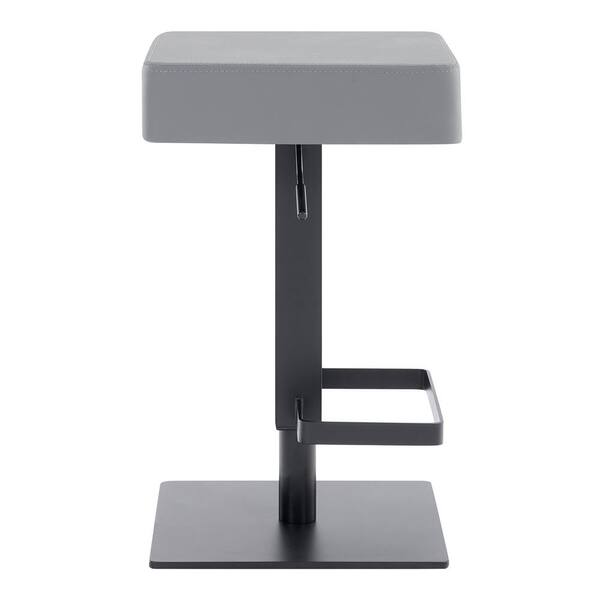 Dwyn Contemporary Adjustable 25-33.5 in. Swivel Bar Stool in Matte Black Finish and Grey Faux Leather