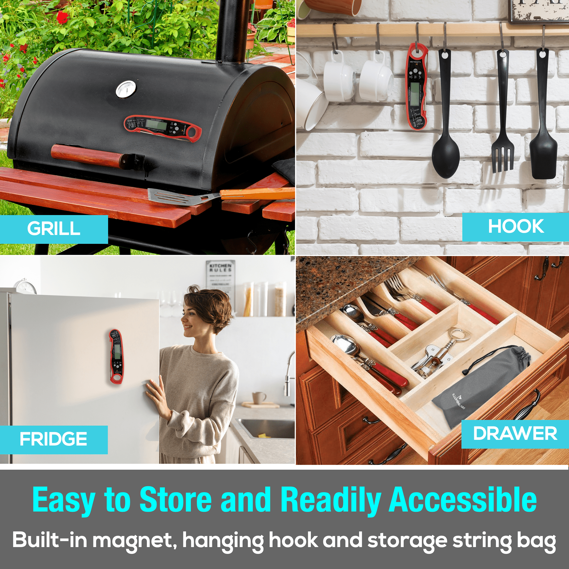 Illuminlabs Meat Thermometer - Instant Read Digital Food Thermometer for Cooking, Candy, Oven, Grill and Deep Fry. Accurate and Wide-Range Kitchen Thermometer with Probe, Waterproof, Pre-Calibrated