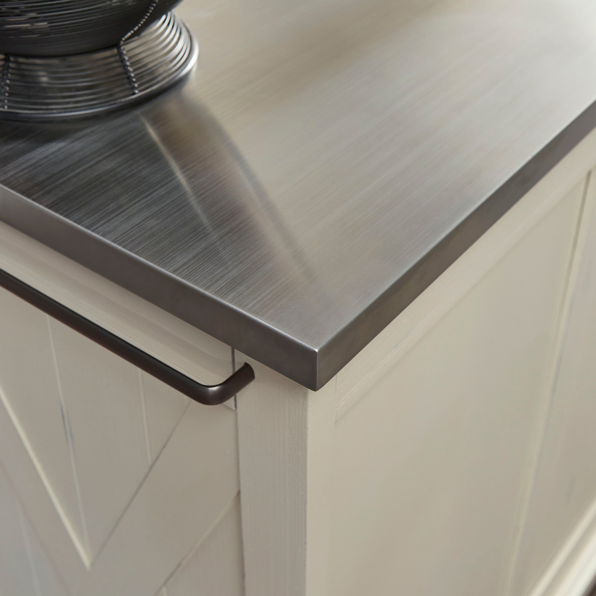 homestyles Seaside Lodge Off-White Kitchen Cart with Stainless Steel Top - 45' x 16' x 36'