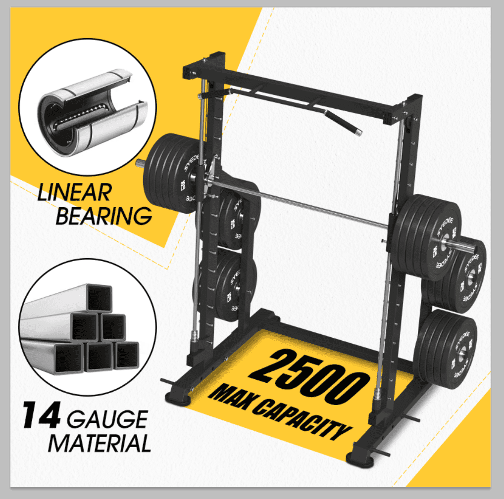 syedee Smith Machine Home Gym, Power Rack Cage with Linear Bearing,Commercial Grade(Black)