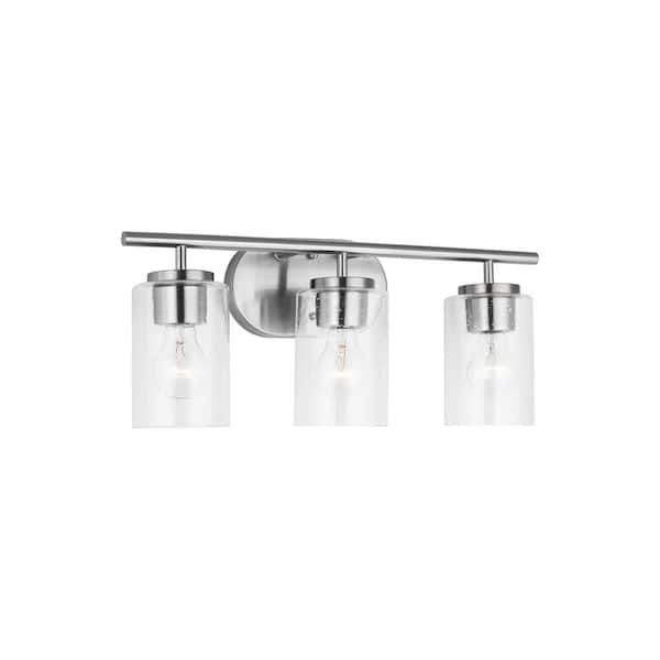 Oslo 20 in. 3-Light Brushed Nickel Dimmable Bath Vanity Light with Clear Seeded Glass Shades