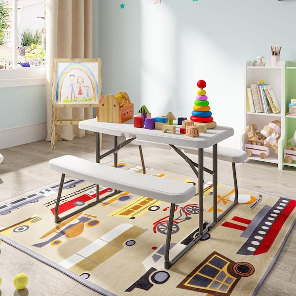 21.26'' H White Folding Outdoor Picnic Table with Weather Resistant Resin Tabletop and Stable Steel Frame