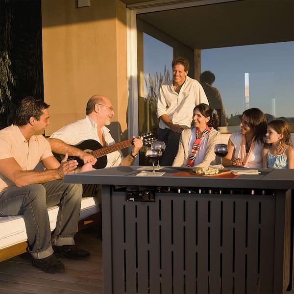 43 in. 50,000 BTU Black Steel Propane Fire Pit Table with Glass Wind Guard, Blue Fire Beads, Lid and Cover