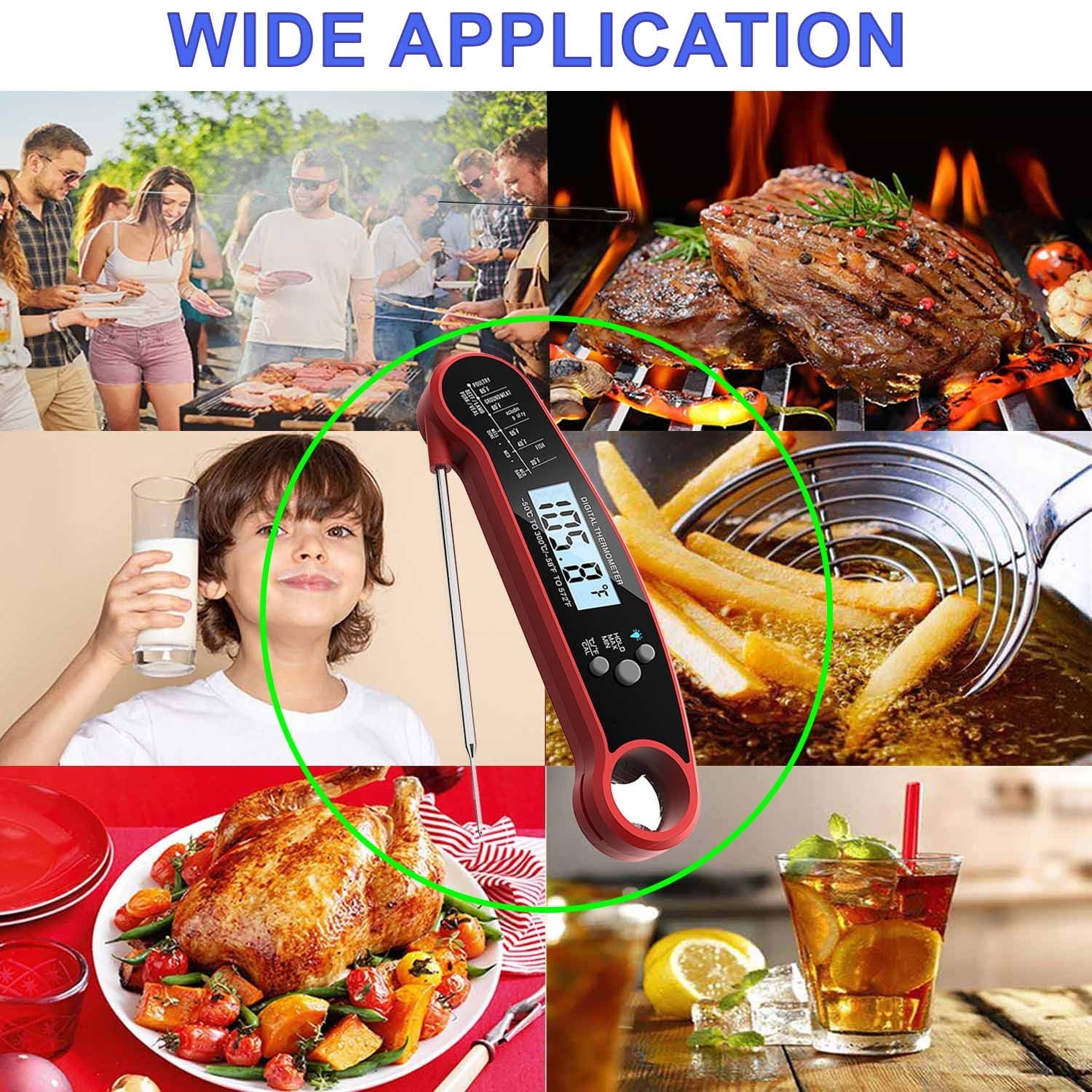 Digital Meat Thermometer with Probe for Cooking and Grilling,Ultra Fast Instant Read Food Thermometer,Waterproof Kitchen Wireless Grill Thermometer for BBQ Candy Baking with Backlight & Magnet