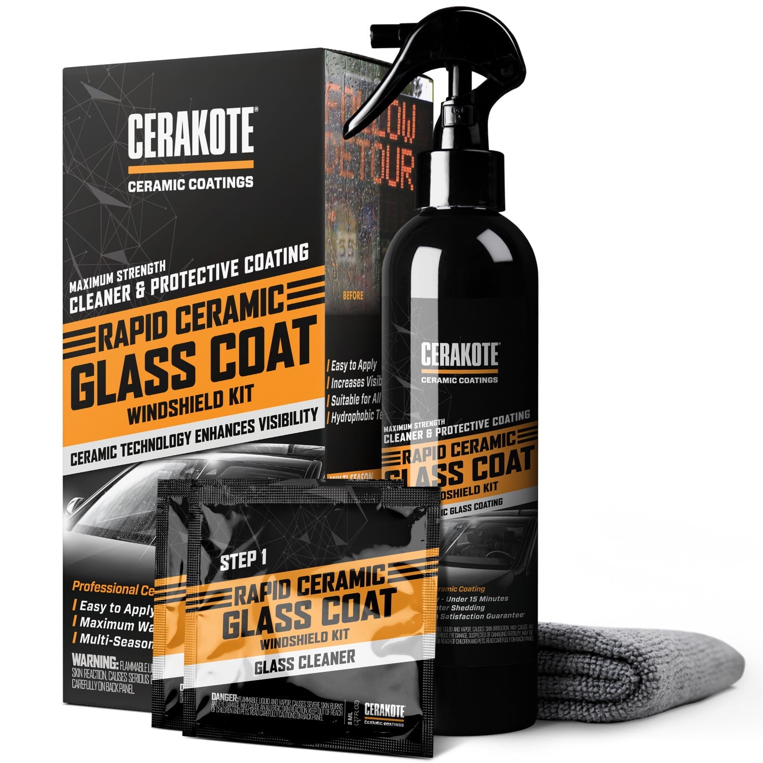 CERAKOTE® Rapid Ceramic Glass Coat Windshield Kit (8oz Bottle)