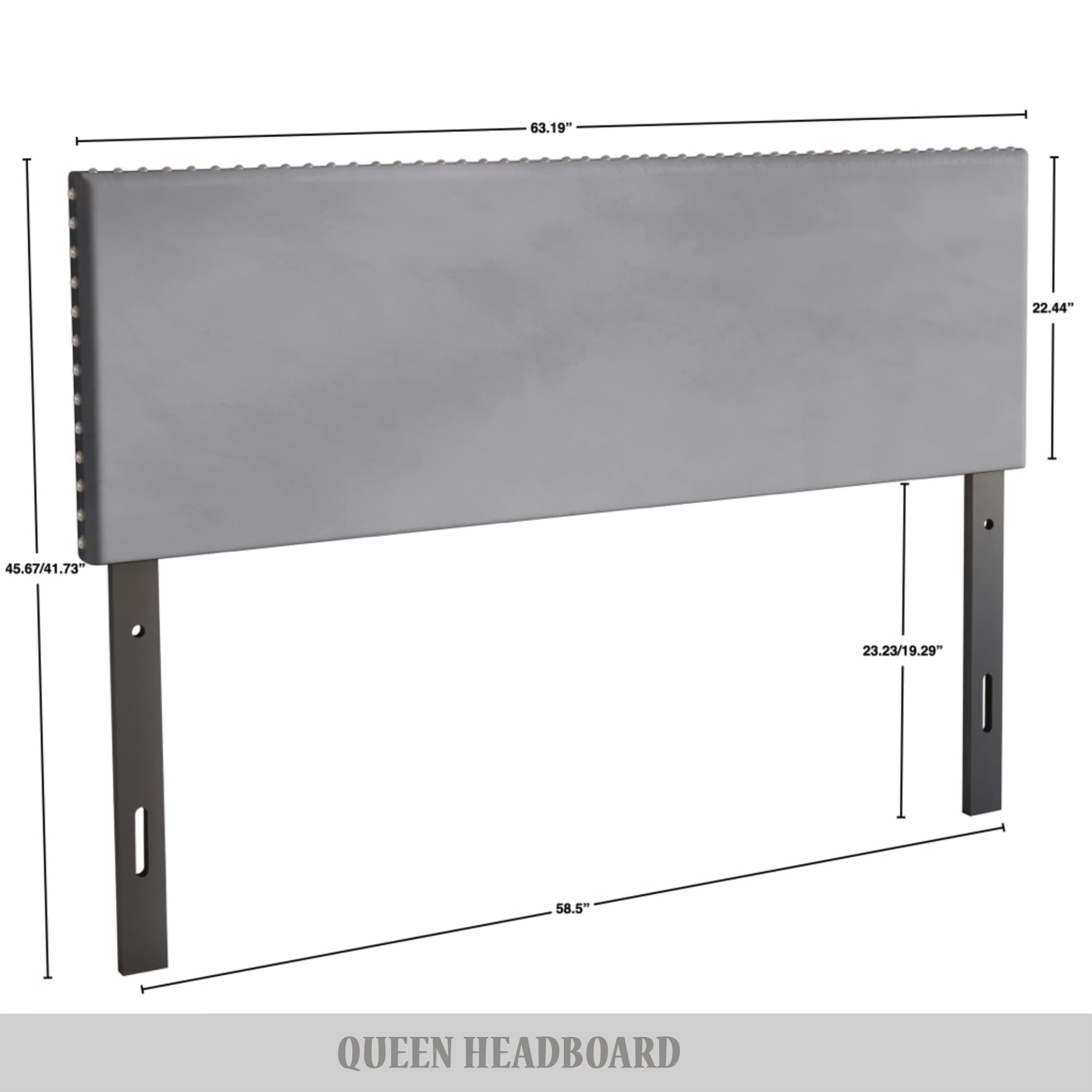 Castle Place Upholstered Nailhead Trim Velvet Headboard, Silver Grey, Full