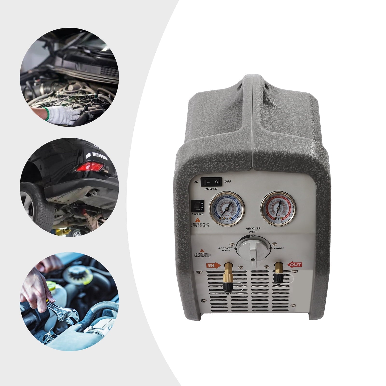 Miumaeov Refrigerant Recovery Machine, AC Refrigerant Recycling Machine, HVAC 558psi Refrigerant Recovery Unit Air Conditioning Repair Tool, Grey (1/2HP Dual Cylinder)