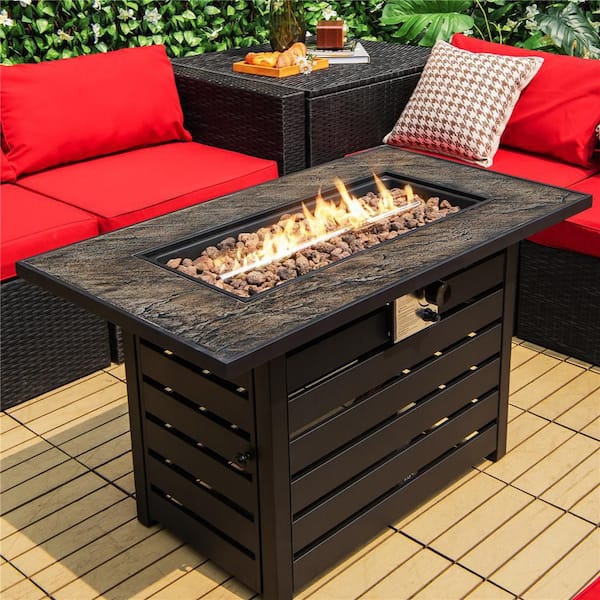 42 in. Rectangular Metal Propane Fire Pit Table 50,000 BTU W/Lava Rocks and PVC Cover