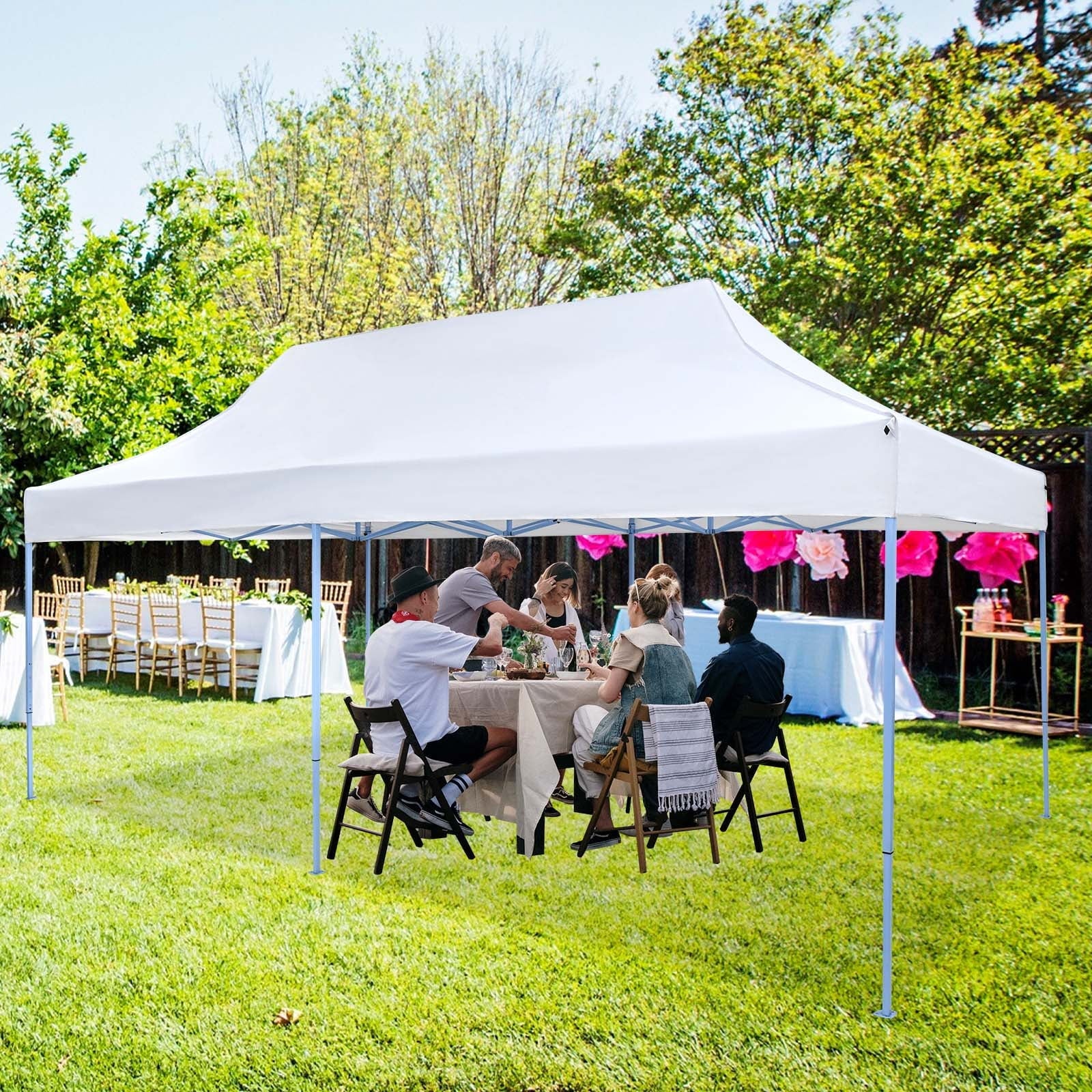 Texinpress 10'x20' Ez Pop Up Commercial Canopy Tent with Sidewalls, White